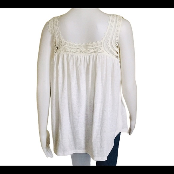 NWT GAP Linen Crochet/Lace Trim Tank/Top With Round Neck Ivory White Size Small - Picture 4 of 11